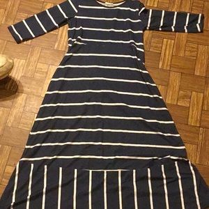 Long navy blue and white striped dress
